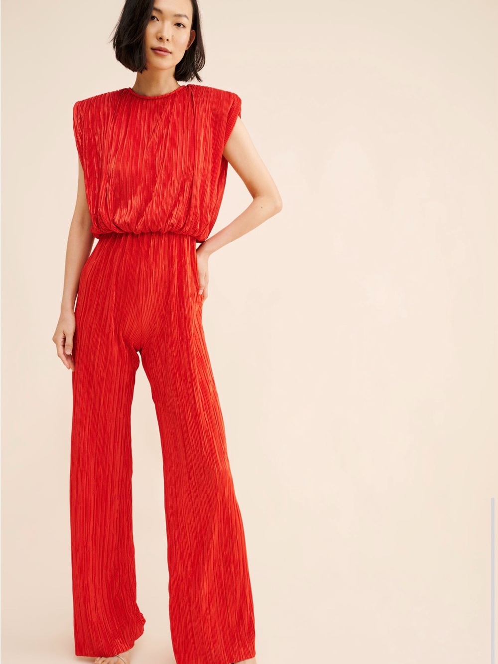 Sabina Musayev Vibrant Red Pleated Jumpsuit